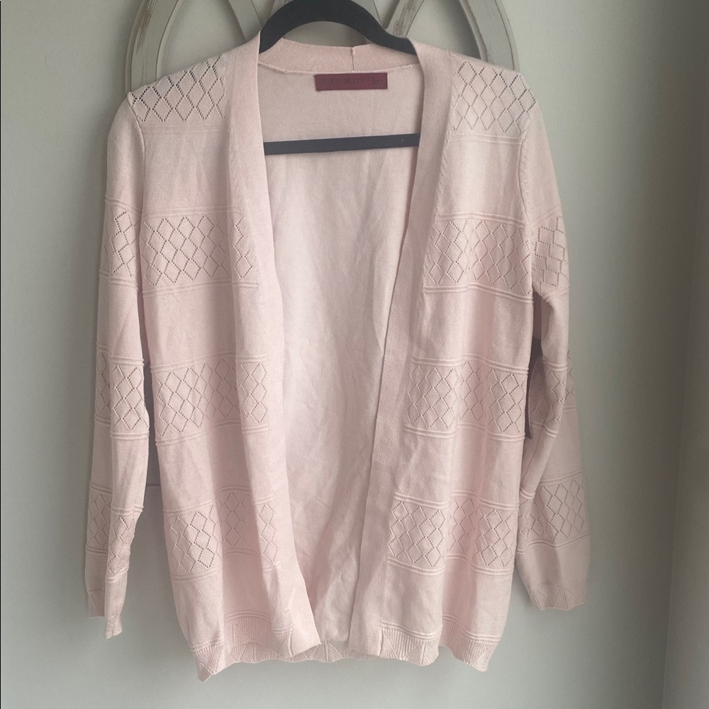Love Scarlett lightweight blush open pointelle knit pattern cardigan med NWT
